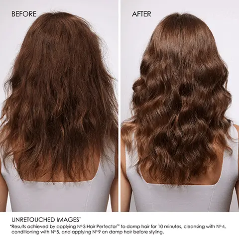Image 1-4 No6. Hair Perfector Before and After unretouched images results achieved by applying no3 hair perfector to damp hair for 10 minutes cleasning with no4 conditioning with no5 and applying no9 on damp hair before styling. Image 5, The environment come first, together with out updated carbon negative footprint from 2015 to 2021. We eliminate 35mm pounds of GHG from being emitted to the environment. We save 44k gallons of water from being wasted. We protect 57mm trees from being deforested. Image 6, All Hair Types, PH Balanced, Vegan, Cruelty Free,, Gluten Free, Nut Free, Paraben Free, Phthalates Free, Phosphate Free, Sulfate Free. Image 7, hair cuticle before and after