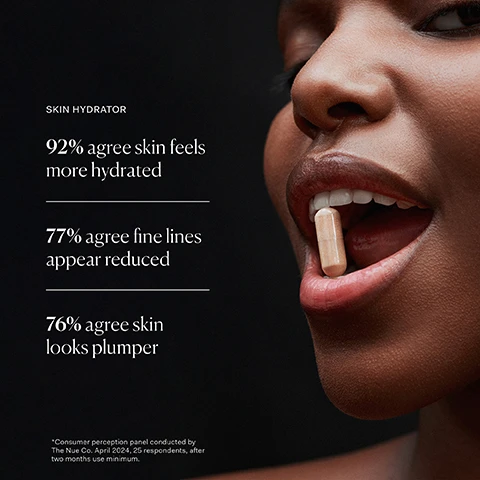 image 1, 92% agree skin feels more hydrated. 77% agree fine lines appear reduced. 76% agree skin looks plumper. consumer perception panel conducted by the nue co april 2024. 25 respondents, after two months use minimum. image 2, support the barrier function. skin hydrator - for anyone looking to plump and hydrate their skin. suitable for all skin types. one capsule daily with food. out barrier culture cleanser - for all skin types, including very sensitive or acne prone. approved skin microbiome and skin barrier friendly. apply 2-3 pumps to damp skin, massage into skin and rinse. repeat if desired for a double cleanse. outer - barrier culture moisturiser - all skin types, including very sensitive or acne prone skin. apply 1-2 pumps to clean, dry skin AM and PM. image 3, month 1 = skin starts to look smoother, hydration may start to feel improved. month 2 = reduction in redness, hydration is improved, skin is retaining moisture better. month 3 = fine lines appear reduced, skin is plumper and glowing. image 4, ceramosides - phyto-ceramide extracts proven to improve hydration and skin barrier integrity. collagen - grass fed hydrolysed bovine collagen to support skin health. astaxanthin - powerful antioxidant to fight free radical damage. image 5, old packaging vs new packaging. as our new packaging phases in sustainably you may receive either our old or new jar and box. inside the jar it's the same formula you know and low.