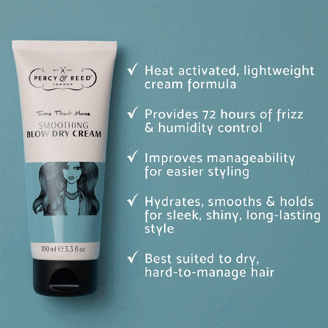Image 1-2 product benefits. Image 3, good to know - sulphate and paraben free, vegan friendly, use on wet hair, heat protection, UV protection, heat activated, humidity protection, recyclable packaging.