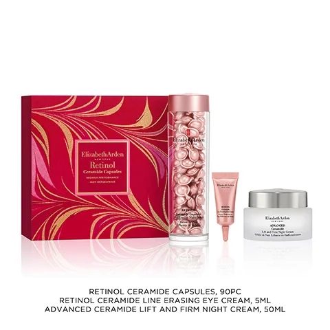 Retinol ceramide capsules, 90pc. Retinol ceramide line erasing eye cream, 5ml. Advanced ceramide lift and firm night cream, 50ml.