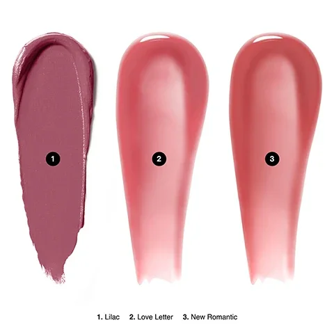 swatches of lilac, love letter and new romantic