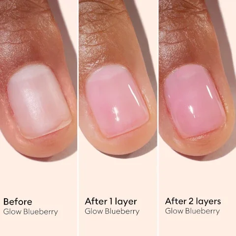 before glow blueberry, after 1 layer of glow blueberry. after 2 layers of glow blueberry