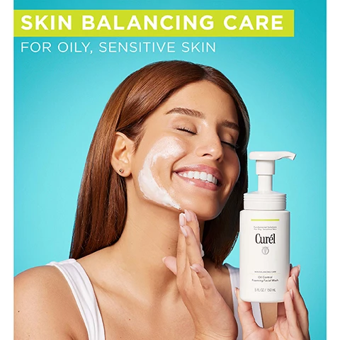 Image 1, skin balancing care for oily, sensitive skin. image 2, light and airy foam. thoroughly cleanses without stripping. protects ceramide levels. image 3, ceramides cleanses impurities while protecting ceramides for optimal moisture retention. image 4, which range is right for me? intensive moisture care for dry sensitive skin. skin balancing care for oily sensitive skin. image 5, the range.