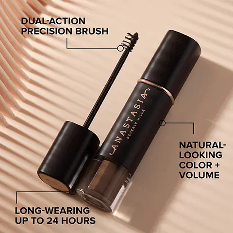 DUAL-ACTION PRECISION BRUSH. NATURAL-LOOKING COLOR + VOLUME. LONG-WEARING UP TO 24 HOURS. LONG BRISTLES Tint + Volumize Coat the hair. SHORT BRISTLES Detail + Define Coat the skin. Using the long bristle side, start by applying at the arch and work towards the end. Blend until desired color and volume is achieved. Use the short bristle side to add extra definition and detail. TINT, VOLUMIZE + PERFECT. FOR ALL HAIR TYPES. BEFORE. AFTER. LIGHT-COLOURED BROWS. SPARSE BROWS. FINE BROWS. THIN BROWS. PATCHY BROWS. COARSE BROWS. BLONDE For blonde hair with warm gold undertones. TAUPE For blonde hair with coolish ash undertones. SOFT BROWN For light brown hair with warm cool undertones. AUBURN For red hair with a dark undertone. CHOCOLATE For medium brown hair with warm gold undertones. MEDIUM BROWN For medium brown with cool ash undertones. DARK BROWN For dark brown hair with a warm undertone. EBONY For black hair with a warm undertone. GRANITE For black hair with a cool undertone. VOLUMIZING TINTED BROW GEL. MOUSSE-LIKE EYEBROW GEL. FORMULA TYPE Mousse-Like Texture. USED FOR Adding Natural Color & Volume. BRUSH TYPE Custom-Designed, Precision Brush. BROW CONCERNS Light-Colored, Fine, Patchy & Grey Brows. IDEAL FOR Brow Beginners or On-The-Go. DIPBROW GEL WATERPROOF EYEBROW GEL. FORMULA TYPE Liquid Texture. USED FOR Adding Color & Filling Sparse Areas. BRUSH TYPE Small, Pine-Cone Shaped Brush. BROW CONCERNS Sparse, Light-Colored, Patchy, Micro-Bladed Brows. IDEAL FOR Intermediate or Pro Skill Levels.