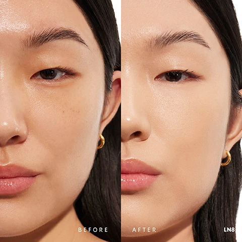 Image 3 - A split image shows a womans face, with the left side displaying natural skin with visible pores and slight imperfections, and the right side showing the same face with a smoother, more even, and perfected complexion, with text reading BEFORE AFTER LN8. Image 5 - The image features two Yves Saint Laurent All Hours Glow Foundation bottles, one in a light shade and one in a darker shade, both with pink caps and gold YSL logos, set against a smooth, skin-toned background, with the text UP TO 24H* NATURAL, HEALTHY GLOW, and on the bottles ALL HOURS GLOW FOUNDATION ÉCLAT NATUREL SKIN-LIKE RADIANCE Yves Saint Laurent, and *SELF-ASSESSMENT, 129 WOMEN. Image 6 - Close-up of a womans face with radiant, smooth skin and pink lips, with text on the right side reading NATURAL HEALTHY GLOW, SMOOTHS AND REFINES SKIN TEXTURE, UP TO 24H WEAR, and *SELF-ASSESSMENT, 129 WOMEN. Image 7 - An image visually comparing two Yves Saint Laurent foundation products against a YSL logo background shows on the left the All Hours Foundation, with its bottle text reading ALL HOURS FOUNDATION MAT LUMINEUX LUMINOUS MATTE Yves Saint Laurent, and features including COVERAGE FULL, FINISH LUMINOUS MATTE, BENEFITS ALL-DAY HYDRATION FULL WEAR. FEELS BARE, alongside on the right the All Hours Glow Foundation, with its bottle text reading ALL HOURS GLOW FOUNDATION ÉCLAT NATUREL SKIN-LIKE RADIANCE Yves Saint Laurent, and features including COVERAGE MEDIUM TO FULL, FINISH NATURAL HEALTHY GLOW, BENEFITS UP TO 24HR* HYDRATION AND WEAR 78% SERUM BASE SKINCARE INFUSED FORMULA WITH HYALURONIC ACID AND NIACINAMIDE, with both foundations offering a RANGE 40 SHADES, and a concluding note stating *SELF-ASSESSMENT, 129 WOMEN. Image 8 - A bottle of foundation with a pink cap and gold logo, surrounded by white jasmine flowers, green leaves, and clear liquid drops, with text that reads ALL HOURS GLOW FOUNDATION ÉCLAT NATUREL SKIN-LIKE RADIANCE YVES SAINT LAURENT HYALURONIC ACID ALL-DAY HYDRATION JASMINE PETALS SMOOTH & REVITALIZE NIACINAMIDE BRIGHTEN & EVEN SKINTONE.