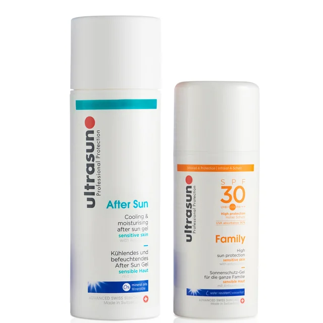 Солнцезащитный крем для всей семьи Ultrasun Family SPF 30 - Super Sensitive (100 мл) и средство после загара Ultrasun Aftersun