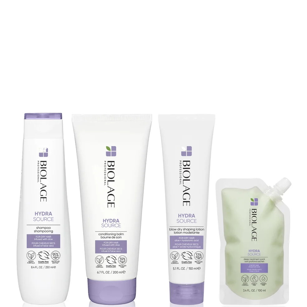 Biolage Hydrasource Hydrating Shampoo, Conditioner, Blow Dry Lotion and Deep Treatment Hair Mask Routine For Dry Hair Image 1