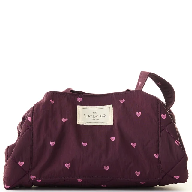 The Flat Lay Co. Parachute Drawstring Flat Lay Makeup Bag - Burgundy Hearts LOOKFANTASTIC EXCLUSIVE