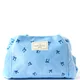 The Flat Lay Co. Drawstring Flat Lay Makeup Bag - Ditsy Bows Blue Embroidered Velvet